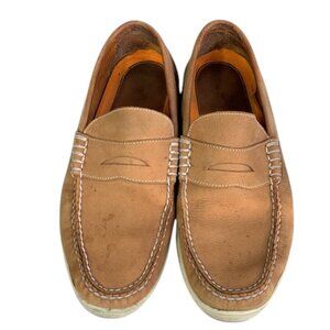 Peter Millar Crown Crafted Loafers Men’s Tan Leather Penny Slip On Shoes Wide 10